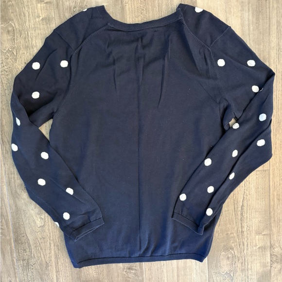 Navy White Polka Dot V-Neck Sweater Women’s Preppy Whimsical Classic XL - Picture 5 of 6